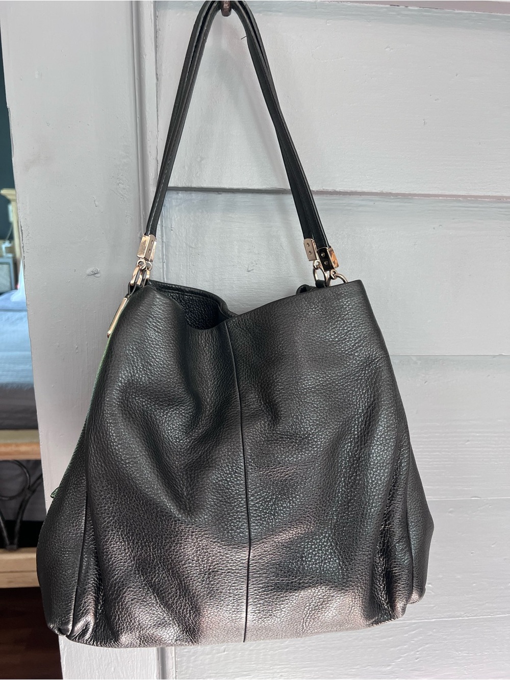 Authentic  COACH Black Pebbled Leather Madison Phoebe Shoulder Bag Hobo Purse
